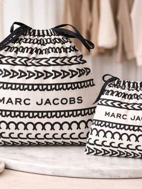 (2) Jacobs Dust Bag Large Black White Print Drawstring
